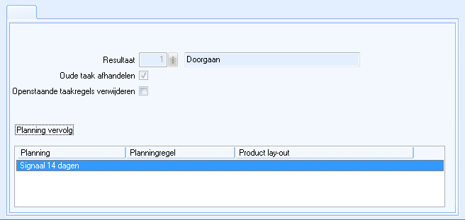 Venster Planning resultaat, positief