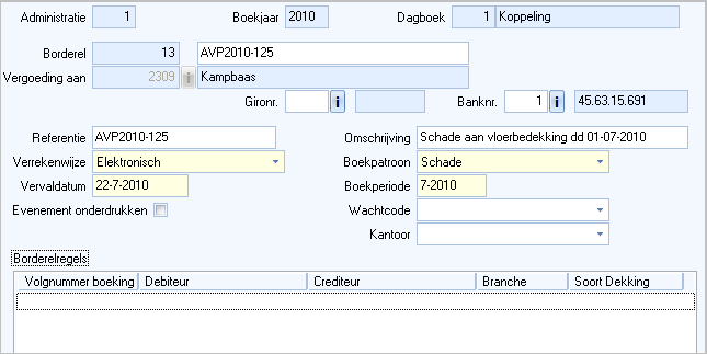 Venster schadeboeking via schade