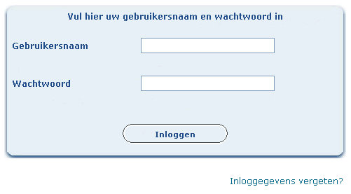 Venster inloggen met wachtwoord vergeten
