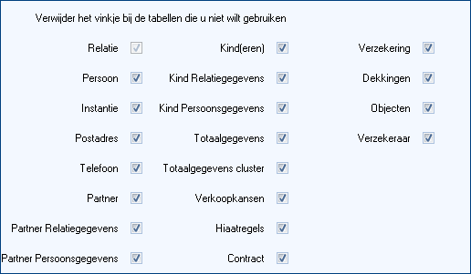 Vensterdeel basisselecties stap 2 relaties + verzekeringen