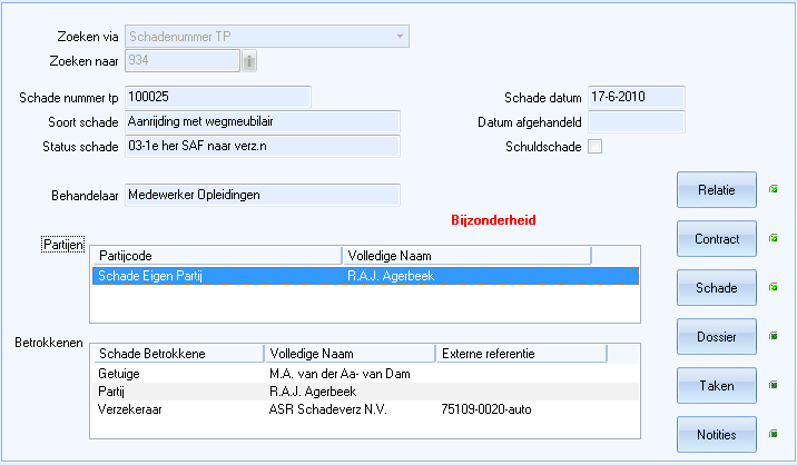 Schadeoverzicht Start > Toegang schade