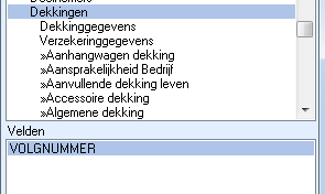 Veld venster invoegen met Dekkingen geselecteerd