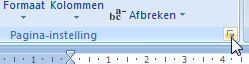 Knop uitklappen Pagina-instellingen Word