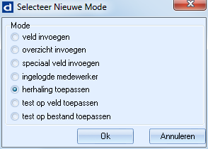 Venster Selecteer nieuwe mode: herhaliing toepassen