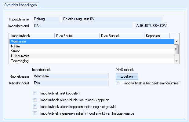 Imp rel Def Imp rubrieken koppelen