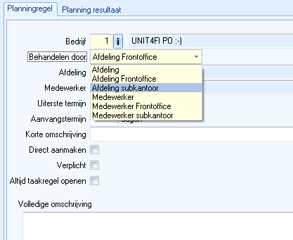 Inrichting planning met default kantoor