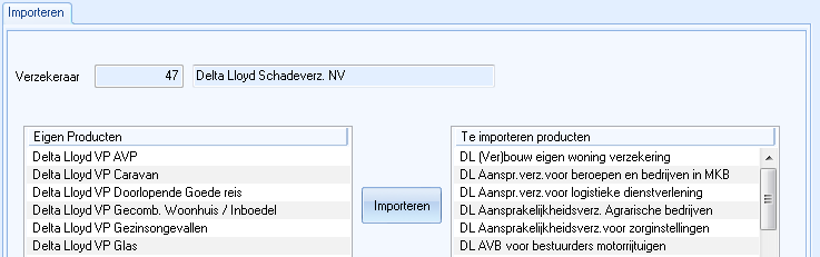 Venster Importeren producten (Delta Lloyd, tbv Aplaza)