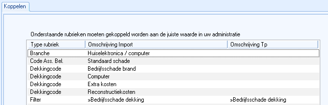 Venster Koppelen bij Importeren producten (DL, tbv Aplaza)