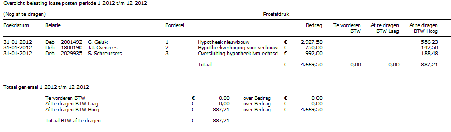 Overzicht Afdracht losse posten