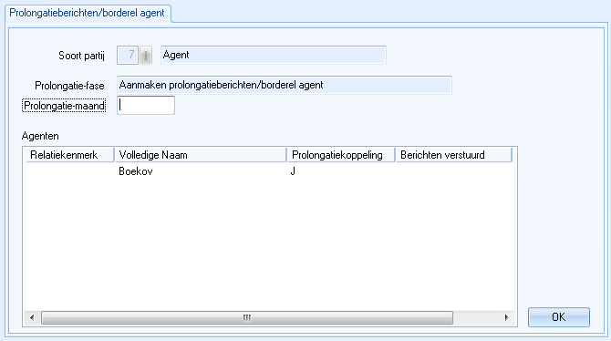 Venster Selecterenagenten voor prolongatieberichten