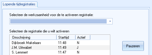 Venster Activeren tijdregistratie