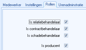 Venster muteren medewerker, tabblad Rollen