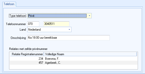 Venster Telefoonnummers van