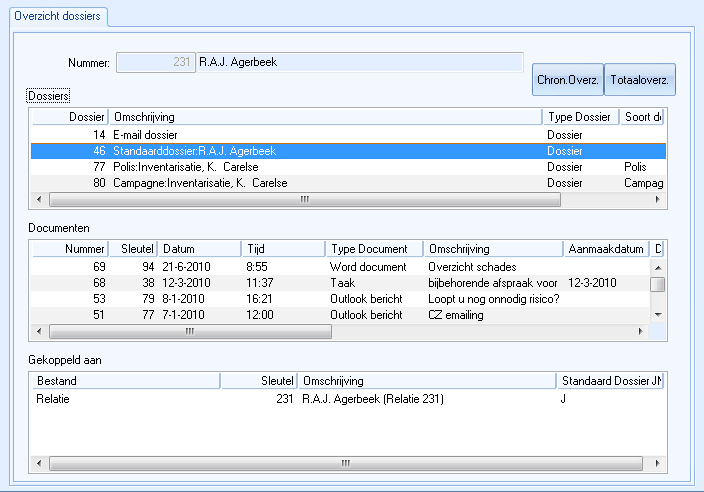 Venster Overzicht dossiers (J Jansen)