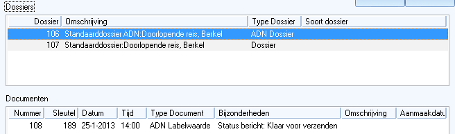 Venster Overzicht dossier met Standaard dossier ADN