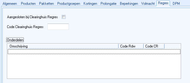 Venster Inrichting verzekeraar, tabblad Regres
