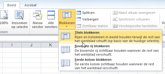 Titels blokkeren in Excel