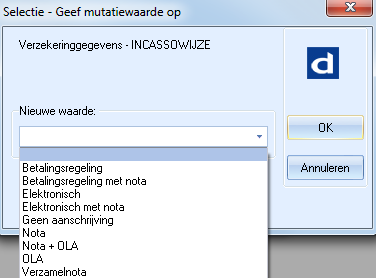 Venster Selectie - Geen mutatiewaarde op