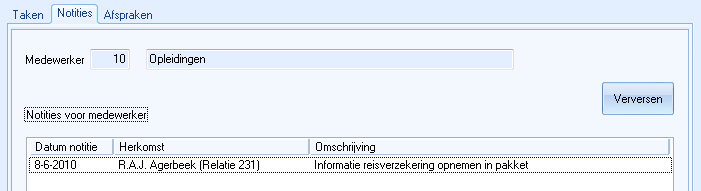 Venster Activiteiten (Tab Notities)