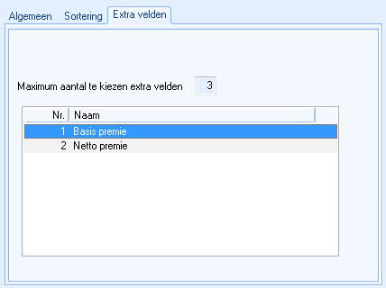 Venster Management Informatie Lijstdefinitie tabblad Extra velden