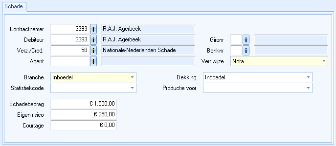 Venster Borderelregel losse schadeboeking