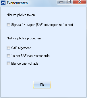 Venster Evenemente (Niet verplichte taken signaal 30 dagen)