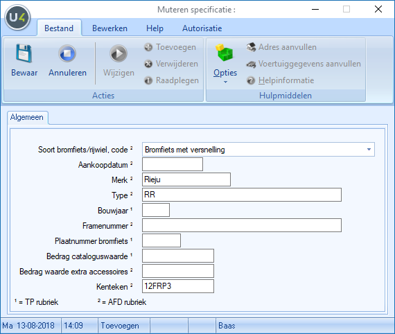 muteren specificatie bromfiets