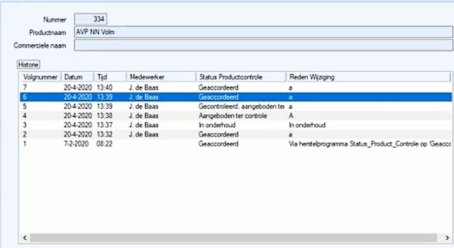 opvragen producthistorie (verbeterd)