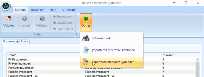 exporteren meerdere sjablonen