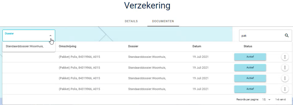 front end overzicht documenten