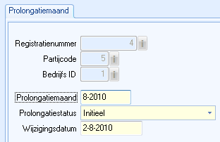 Venster Prolongatiegegevens