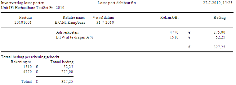 Invoerverslag Losse post deb fin