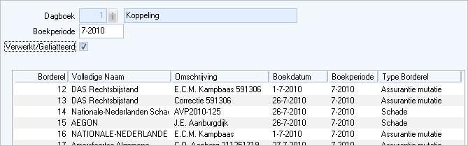 Overzicht borderellen (Koppeling)