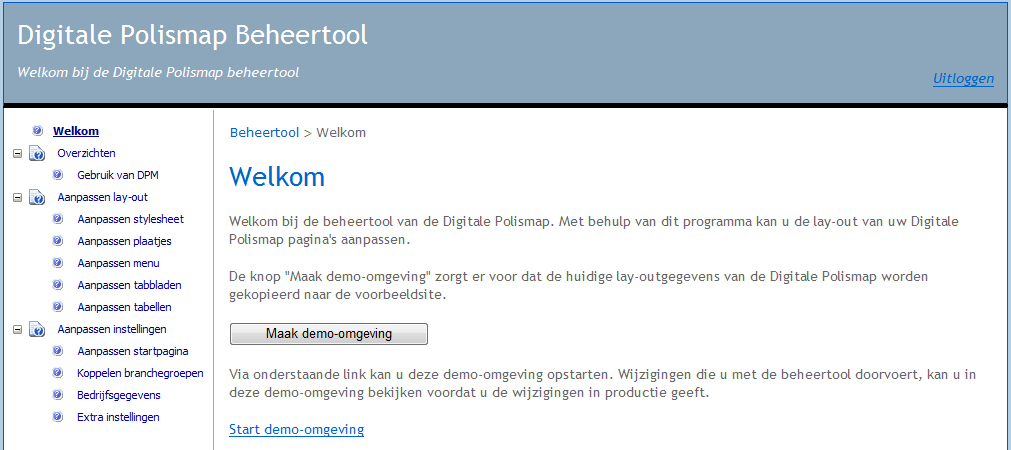 DPM beheertool - welkom