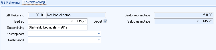 beginbalan tabblad kostenrekening