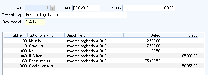 borderel beginbalans