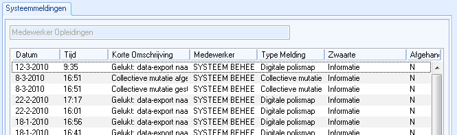 DPM Exporteren database - Overzicht systeemmeldingen