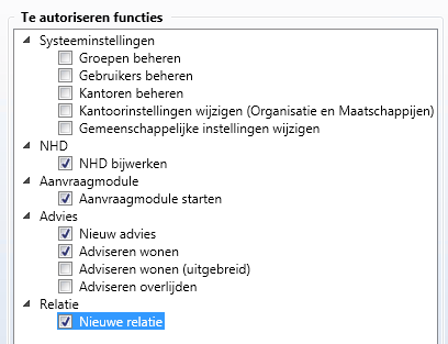 Te autoriseren functies