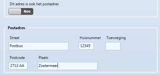 Postadres in de bedrijfsgegevens