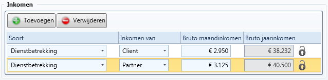 Inkomens client en partner